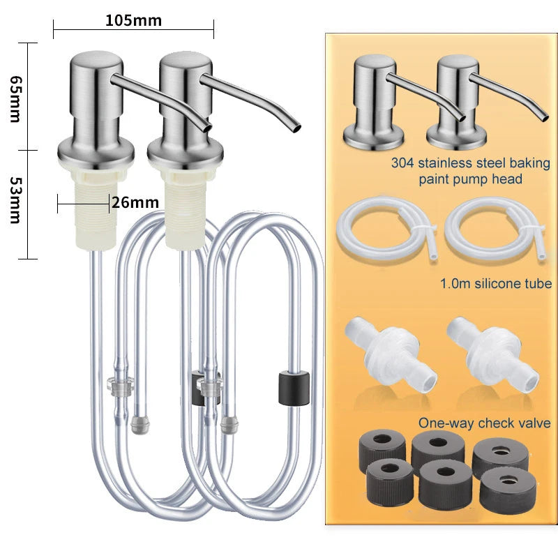 2PCS Stainless Steel Liquid Soap Dispenser Pump Kitchen Sink Hand Pressure Liquid Dispenser Kitchen Hardware Accessories Oasis Select Silver B set 2PCS