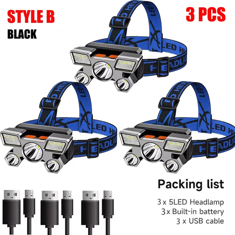 ESMARTER 5-LED Rechargeable Headlamp | Waterproof, 4 Modes
