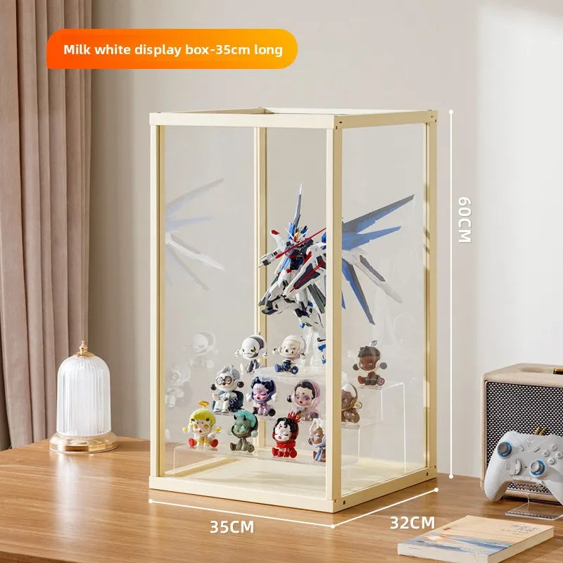 Figure Cabinet Wine Cabinet Toy Storage Rack Display Cabinet Household Sub-dustproof Transparent Cabinet Lego Display Cabinet Oasis Select Milk White Large
