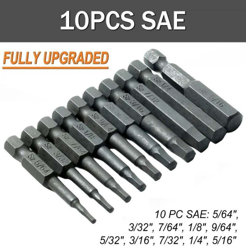 10-Pc SAE & Metric Hex Allen Wrench Drill Bit Set – Magnetic Hex Drill Bit Set Oasis Select 10pcsSAE