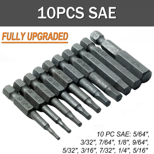 10-Pc SAE & Metric Hex Allen Wrench Drill Bit Set – Magnetic Hex Drill Bit Set Oasis Select 10pcsSAE