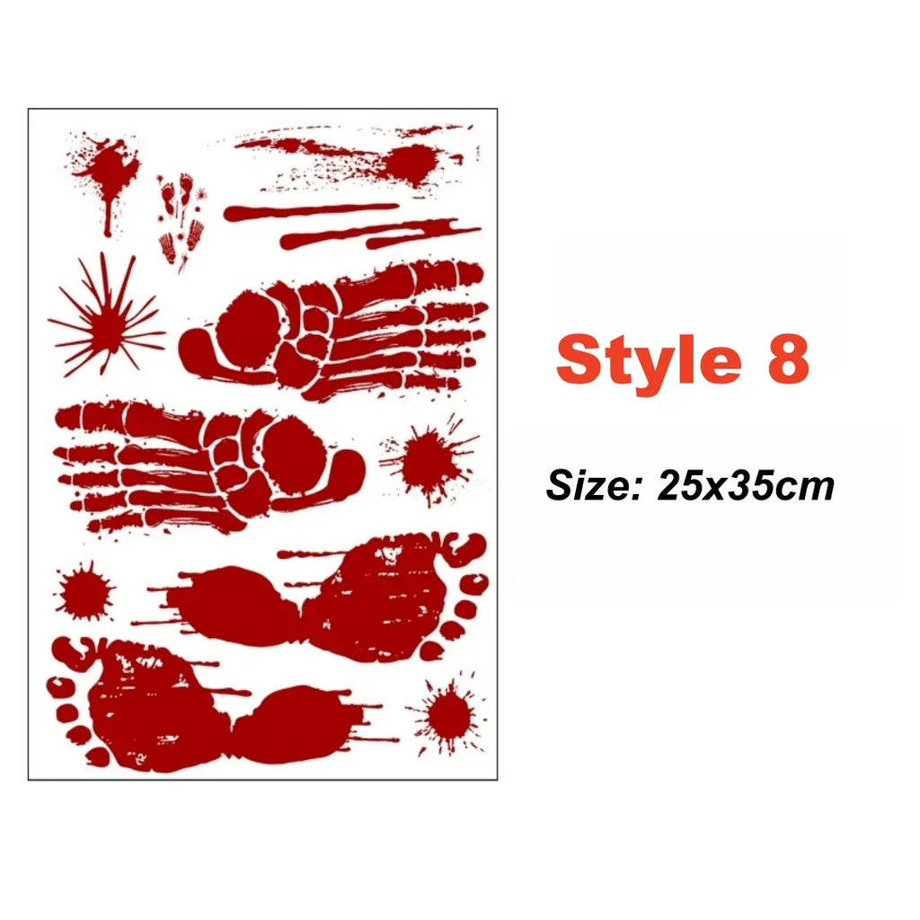 Halloween Wall Doors Windows Stickers Blood Handprint Footprint Skull Pattern Halloween Party Scene Decor Supplies Horror Props Oasis Select Style 8