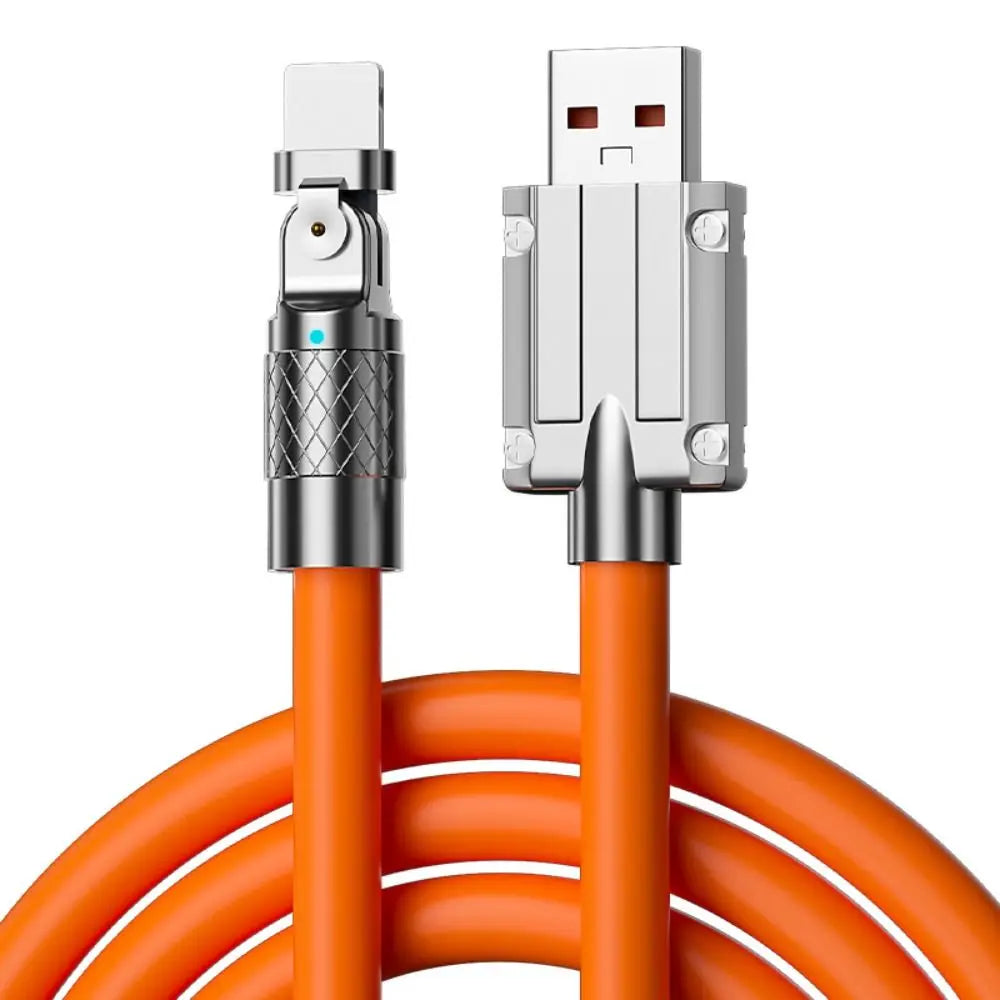 66W Fast Charging Cable 180 Degree Elbow Rotation USB A to USB Type C Cable Zinc Alloy Liquid Silicone Data Cable with Light Oasis Select orange-IOS 1m