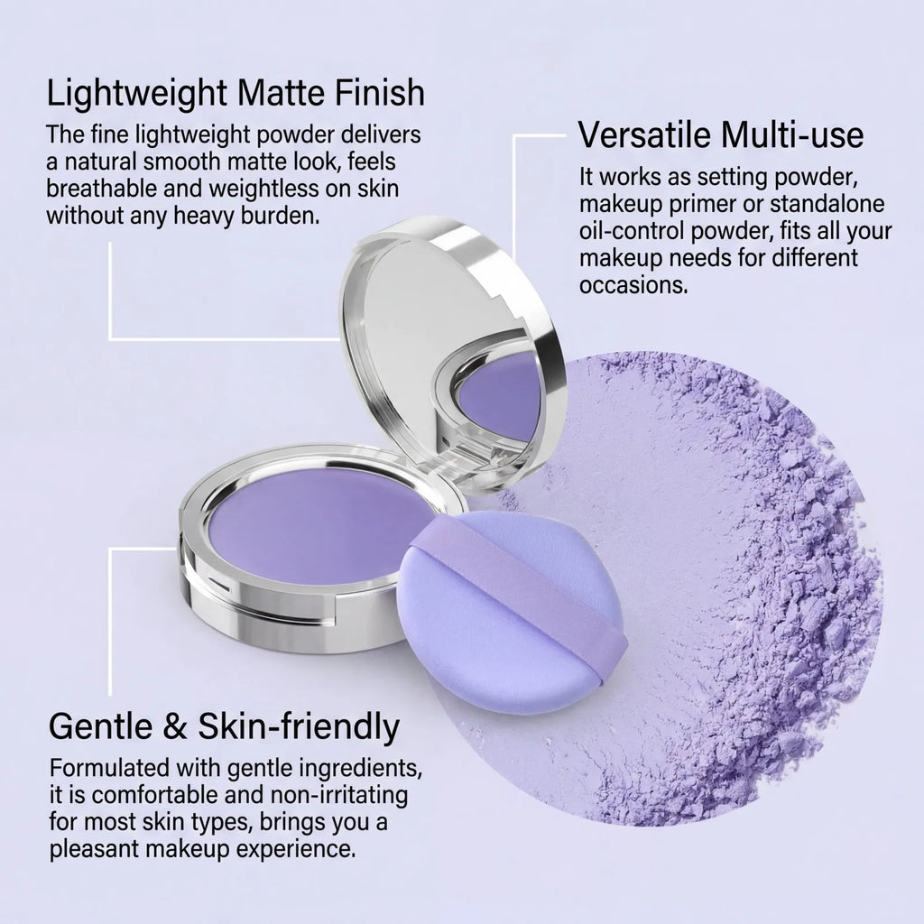 Lavender Matte Setting Powder Oil Control Pressed Powder Brightening Long Lasting Makeup Face Finishing Powder 10g Oasis Select