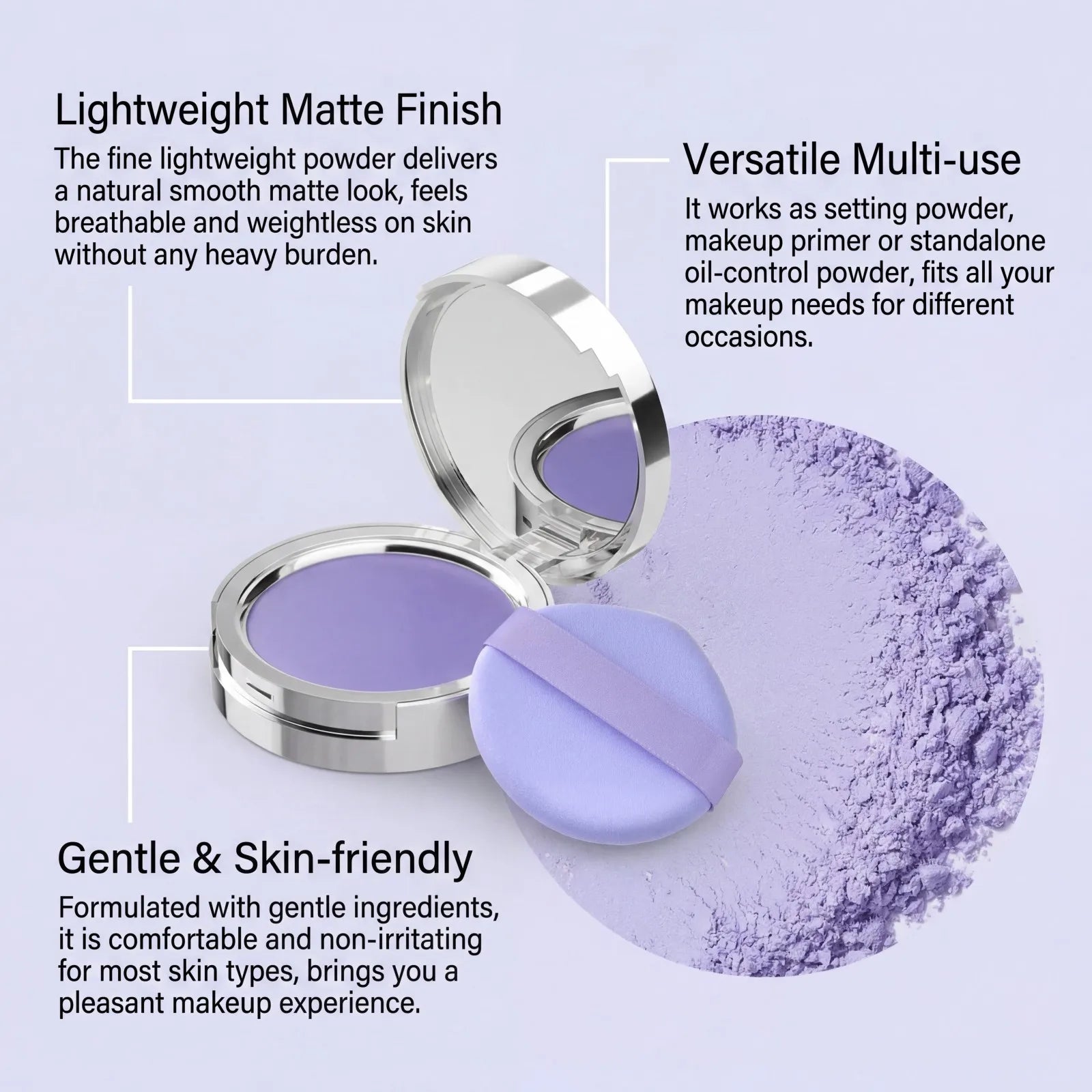 Lavender Matte Setting Powder Oil Control Pressed Powder Brightening Long Lasting Makeup Face Finishing Powder 10g Oasis Select