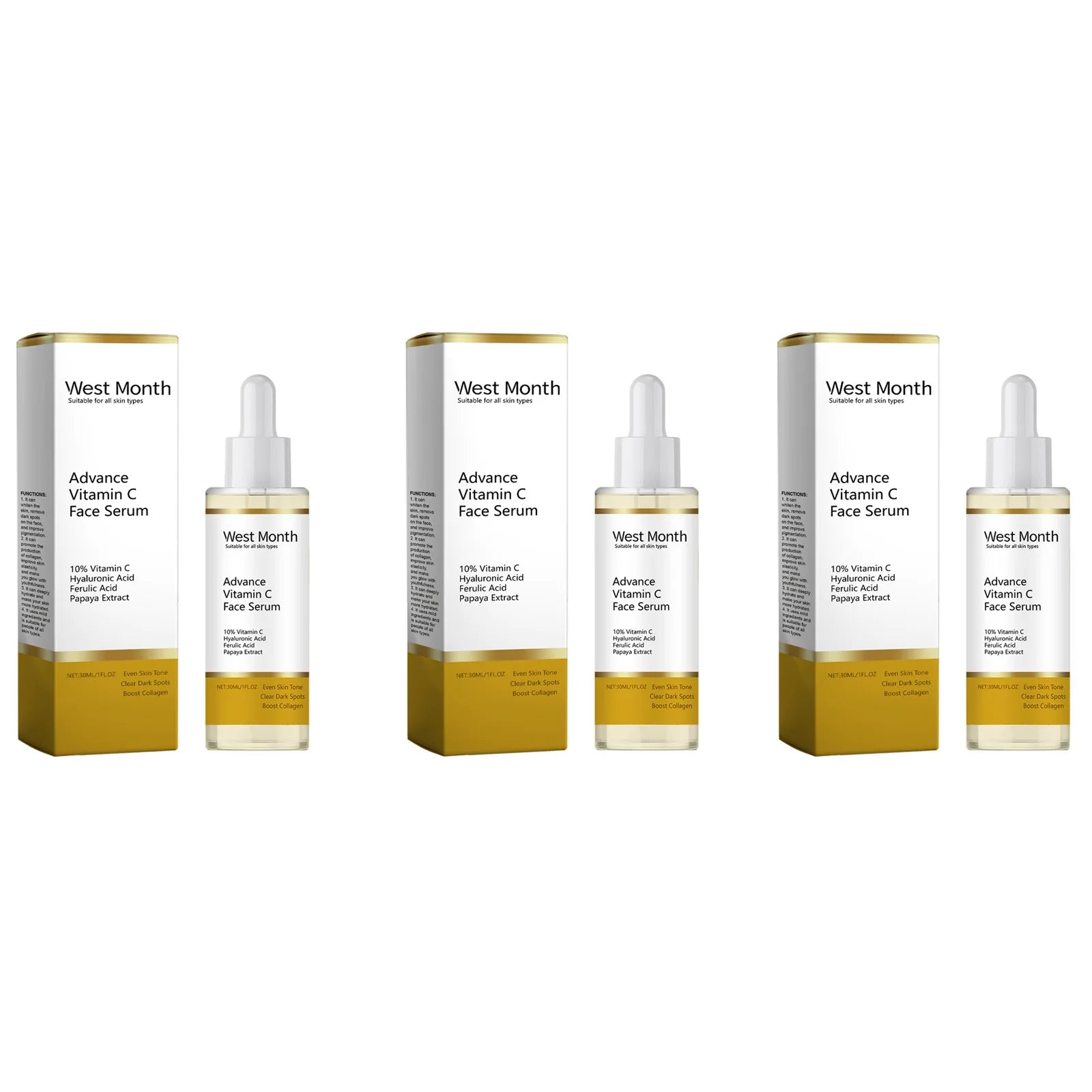 Vitamin C Face Serum – Dark Spot Corrector & Brightening Vitamin C Face Serum Oasis Select 3 x 30ml Boxed