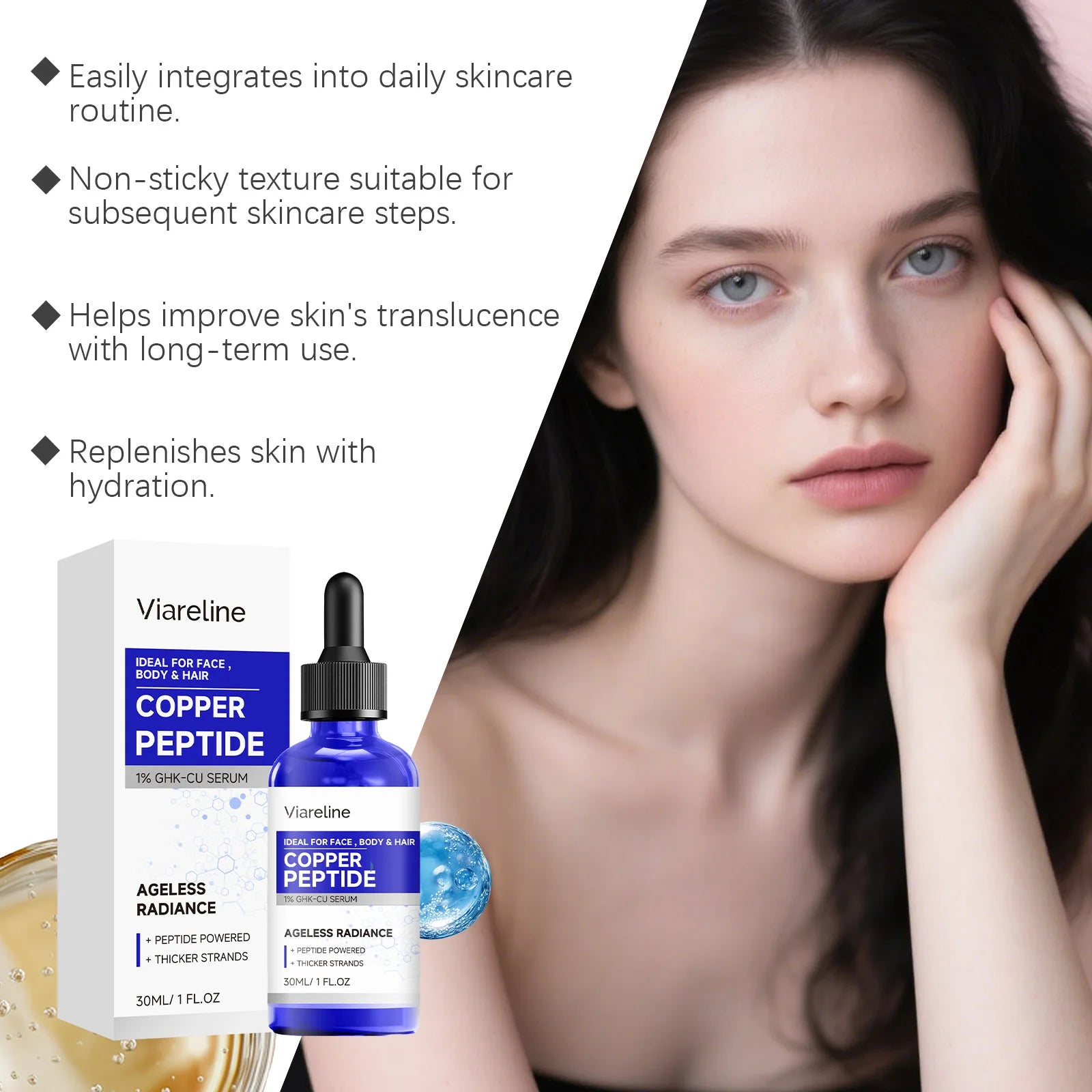 Copper Peptide Essence Hydrating Brightening Essence for Face Body Multi Moisturizing Brightening Soothing Face Skincare Essence Oasis Select