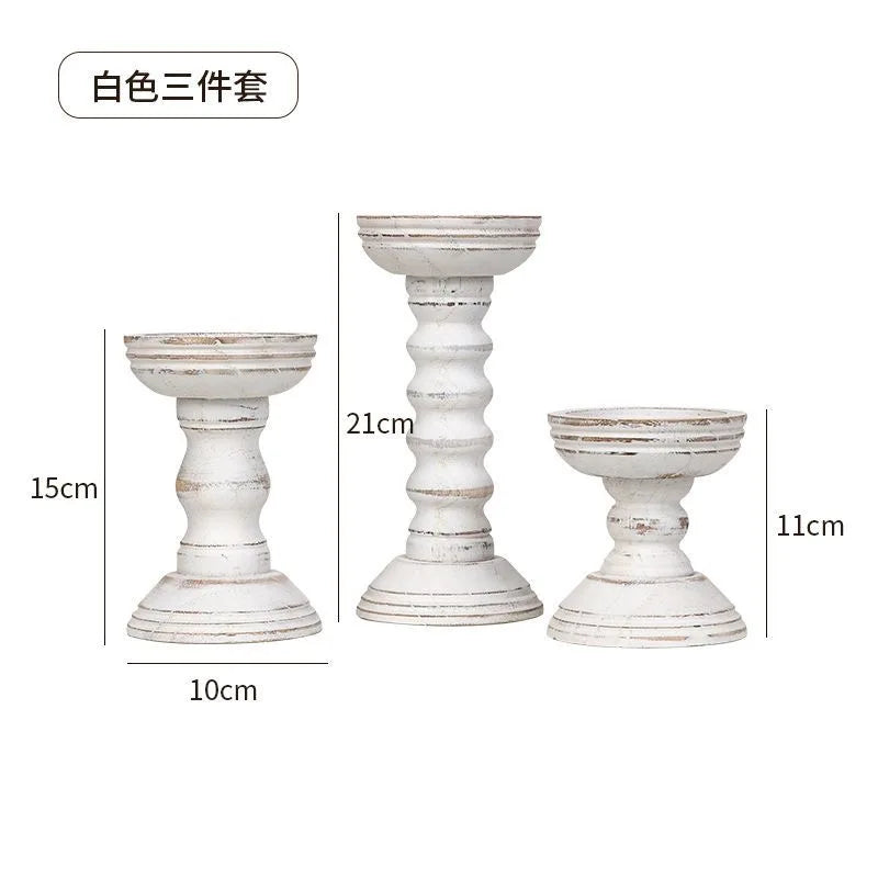 New Style Retro Wooden Candle Holder 3-piece Set Candle Container Desktop Decoration Home Decor Wedding Candle Holder Oasis Select White