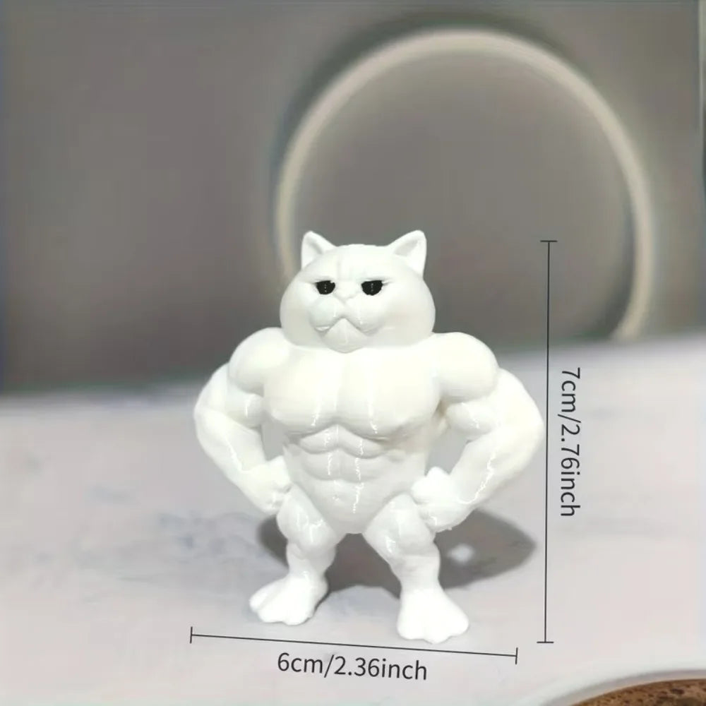 Cute Contrast Buff Cat Figurine Muscular Chubby Feline Mini Statue FunnyTabletop Ornament for Cat Fans Modern Desktop Decor Gift Oasis Select Forked Muscle Cat