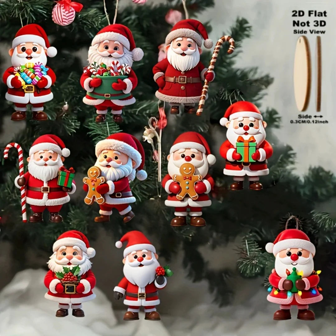 10pcs Christmas Wooden Santa Claus Ornaments Xmas Tree Hanging Pendants Christmas Tree Decoration Home Kids Gift New Year Oasis Select