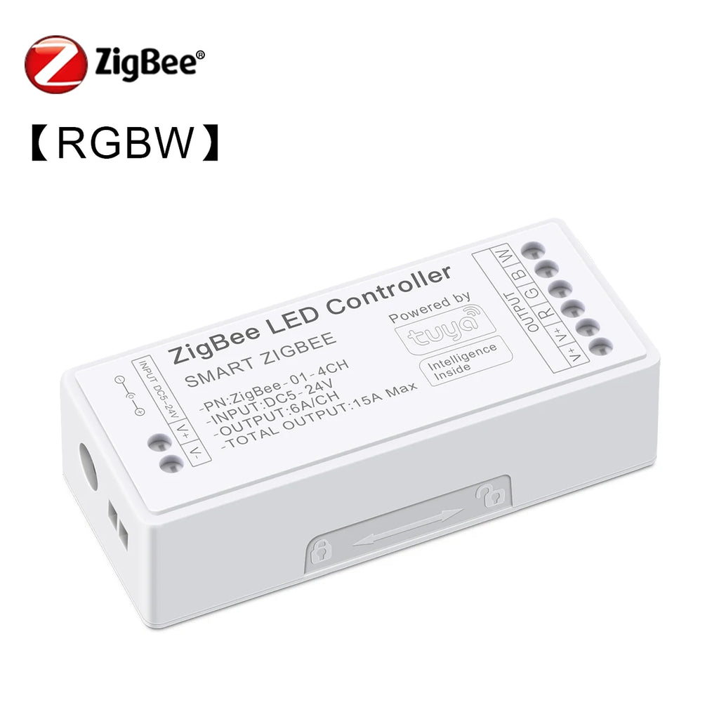 Tuya Zigbee LED Controller Voice Control RGB RGBW CCT LED Strip Smart Controller Dimmable DC5-24V for Alexa Echo Google Home Oasis Select RGBW Controller