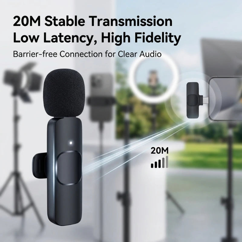 Wireless Lavalier Microphone Audio Video Recording Mini Mic for Type-C Smartphones Vlogging Facebook Videos Audio Recording Oasis Select