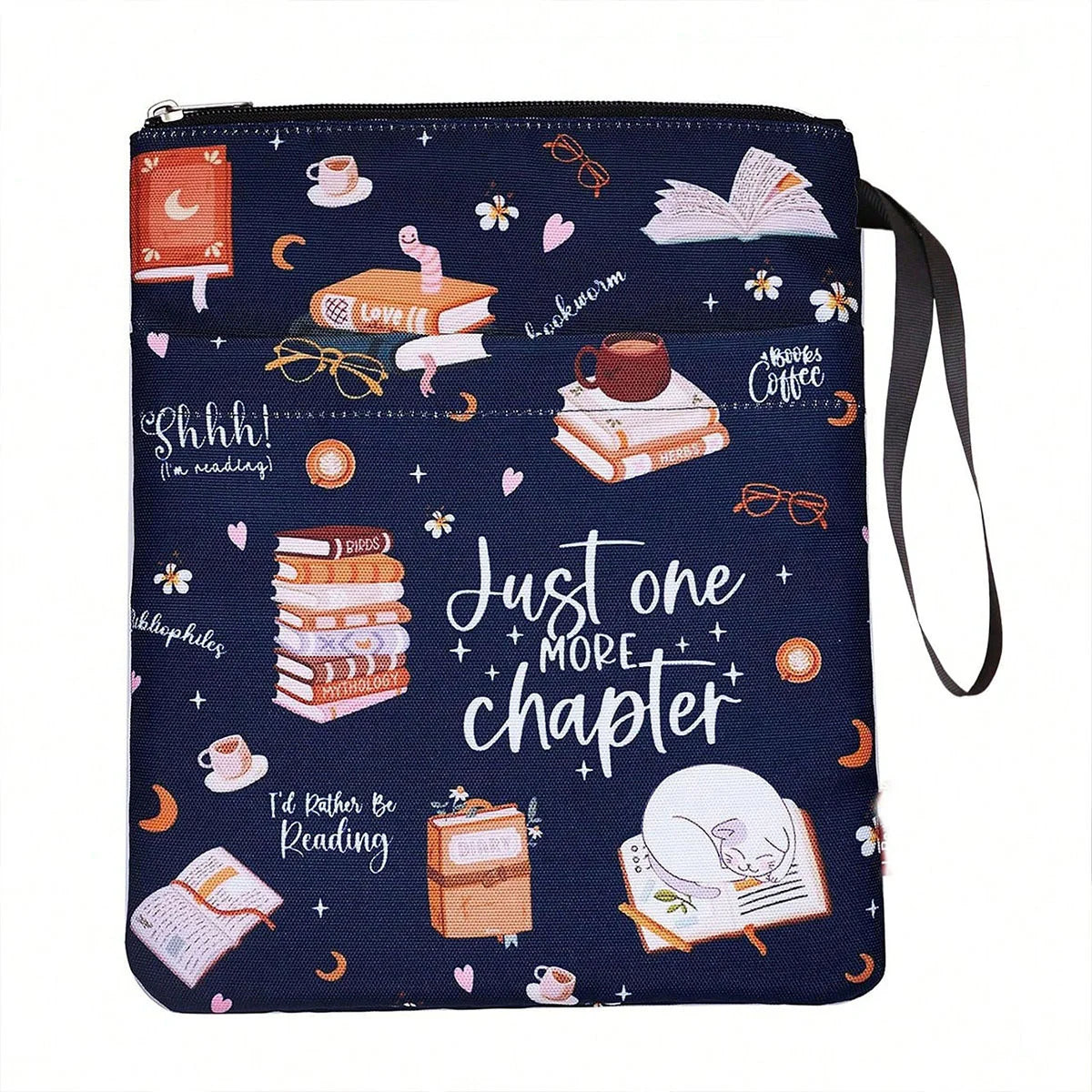 1 "Just Another Chapter" Book Cover with Zipper and Front Pocket - Humorous Illustration, Suitable for Paperback Book Cover Oasis Select Blue
