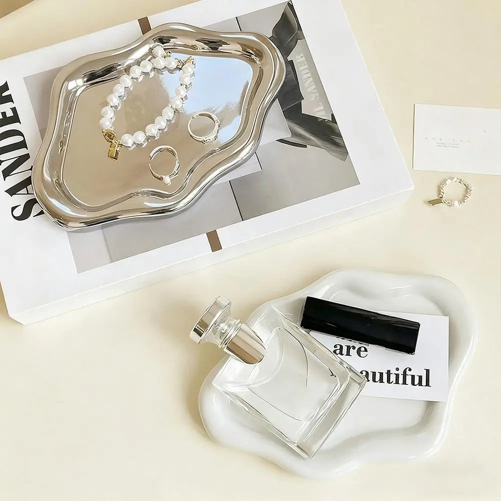 Simple Jewelry Storage Tray Creative White/silver Storage Tray Decorative Ornaments Electroplated Jewelry Tray Oasis Select