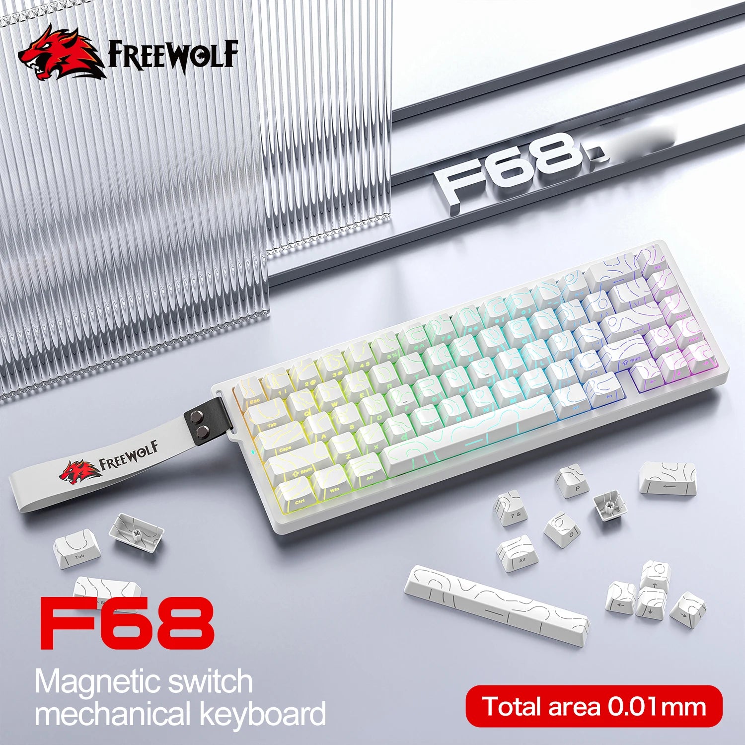 FREEWOLF F68 Magnetic Gaming Wired Keyboard Mechanical 0.01mm Rapid Trigg 8000Hz SOCD/RS 0.1ms 128K Rate for Pro Gaming Oasis Select