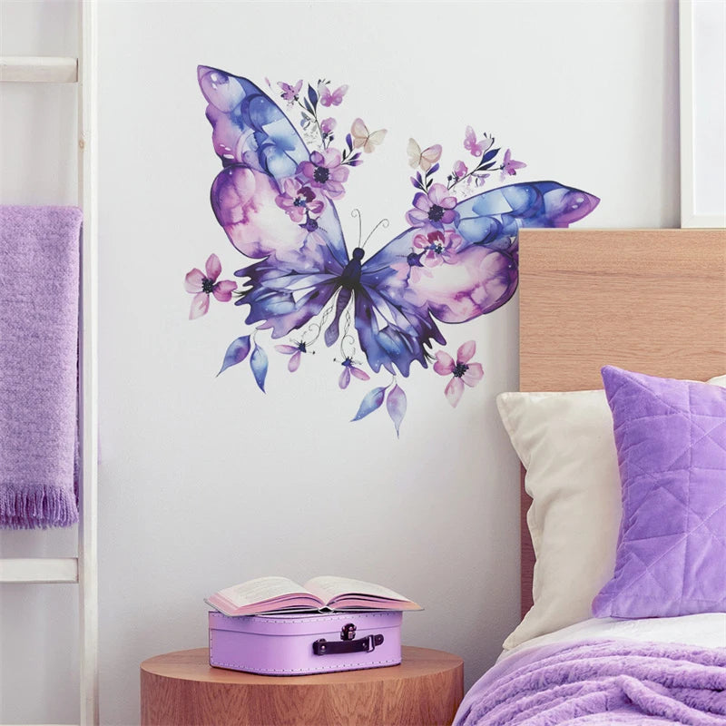 Purple Butterfly Flower Wall Sticker Refrigerator Sticker On Door Closet Bedroom Home Beautification Decal Decoration Oasis Select