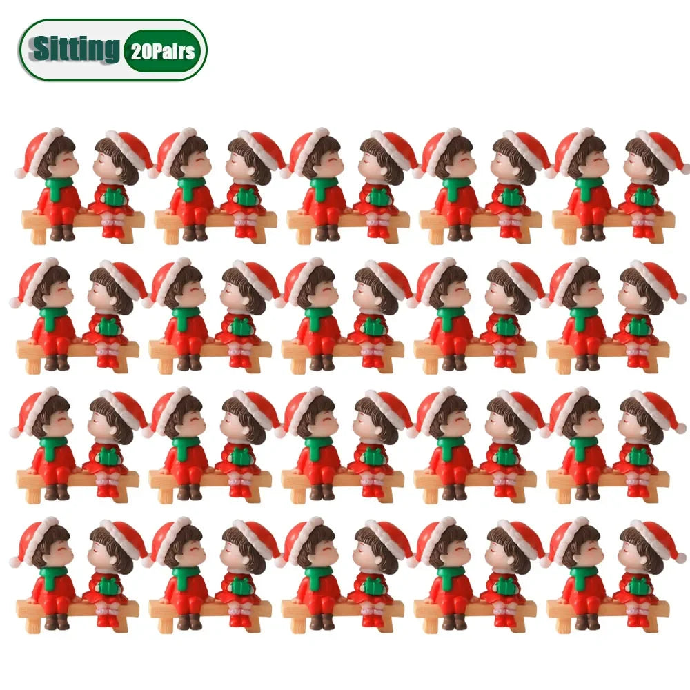 1-20Pairs Mini Christmas Couple Dolls DIY Christmas Decoration Accessories Cute Christmas Couple Dolls Desktop Ornaments Oasis Select Sitting-20Pairs As Shown