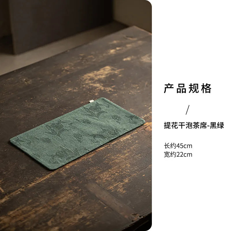 Jacquard Dry Tea Mat Waterproof Tea Mat Kung Fu Tea Set Accessories Fabric Heat-resistant Tea Table Mat Chinese Zen Table Oasis Select - Black And Green