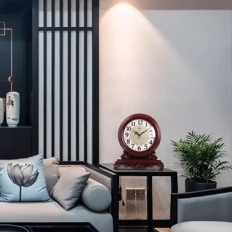 Solid Wood Retro Light Luxury Home Clock Living Room Chinese High-end Atmospheric High-end Desktop Clock Oasis Select