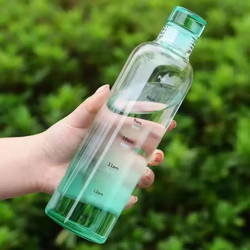 Newest Transparent With Time Scale Water Bottle Couple Plastic Portable Water Container Leakproof Drop-Resistant Plastic Cup Oasis Select green 750ml