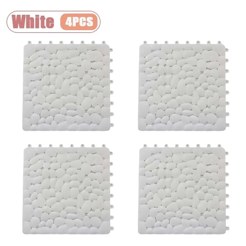 1-10PC 30X30cm Bathroom Pebble Non Slip Mat Waterproof Splicing Shower Pad for Toilet Room Floor Drop Resistant Foot Cushion Mat Oasis Select White-4PCS