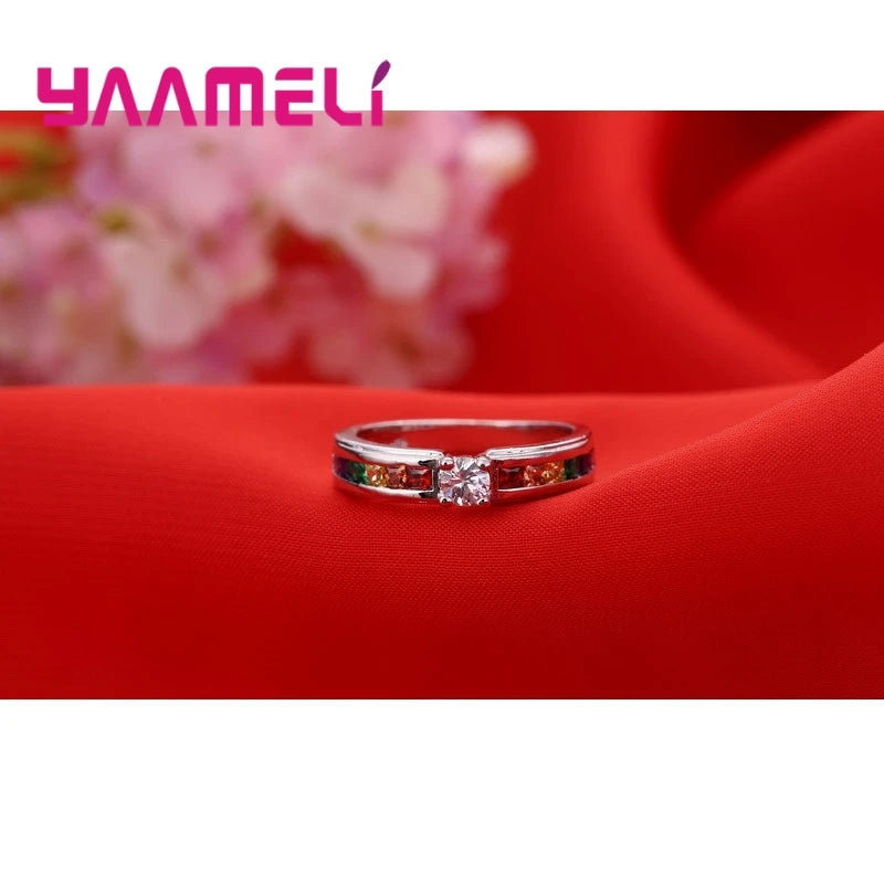 Color Rainbow Cubic Zircon Rings For Women Wedding Lovely Engagement Proposal Ring Accessory Oasis Select