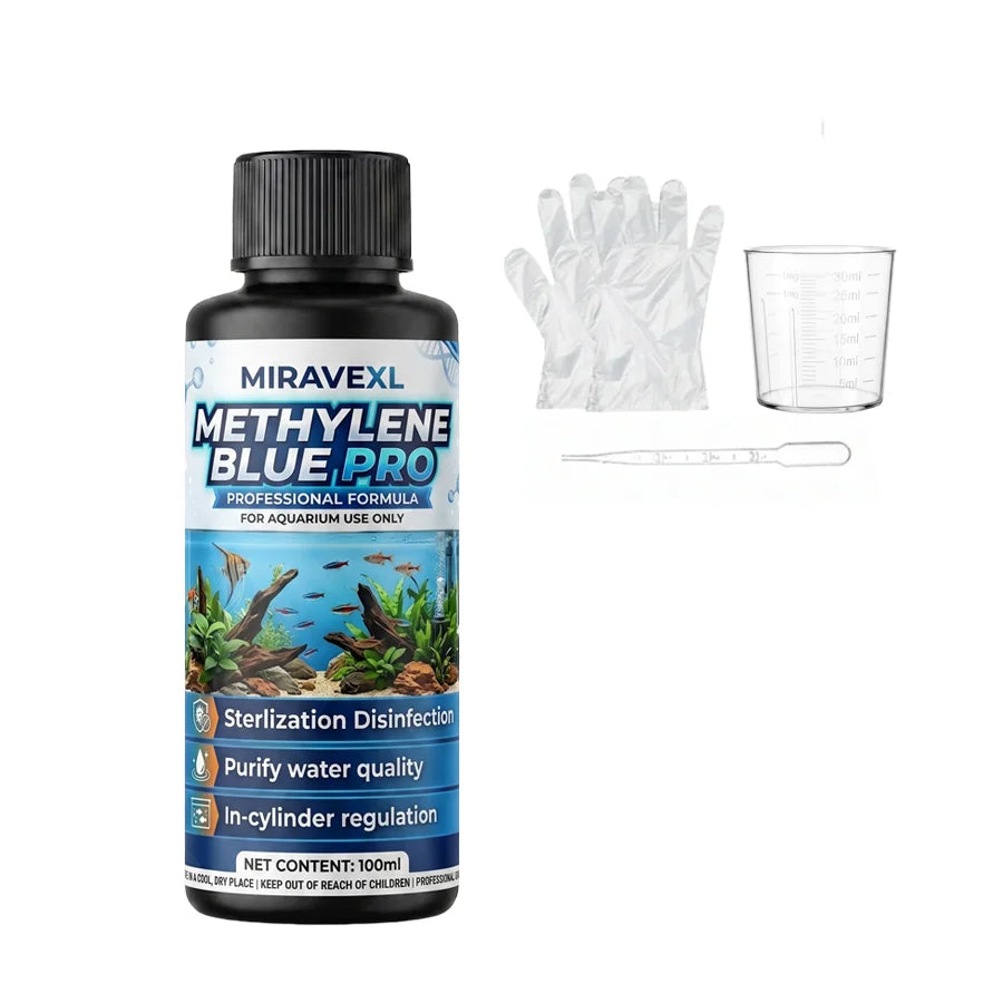 Concentrated Methylene Blue for Fish Aquarium Water Treatment - with Measuring Cup, Dropper & Gloves Oasis Select 1PC