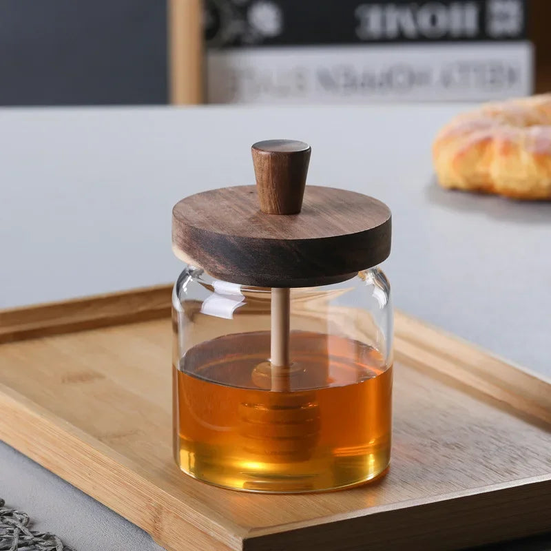 500ML High Borosilicate Glass Sealed Tank Honey Jar with Wooden Lid Mixing Rod Wood Dip Sticks Transparent Home Sealed Jars Oasis Select