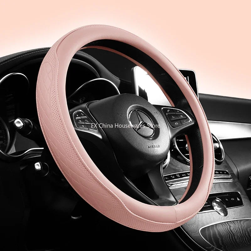 Napa Leather Perforated Steering Wheel Cover, Non-slip & Breathable, Universal 15 Inch Patchwork Design for Cars, SUVs, Trucks Oasis Select