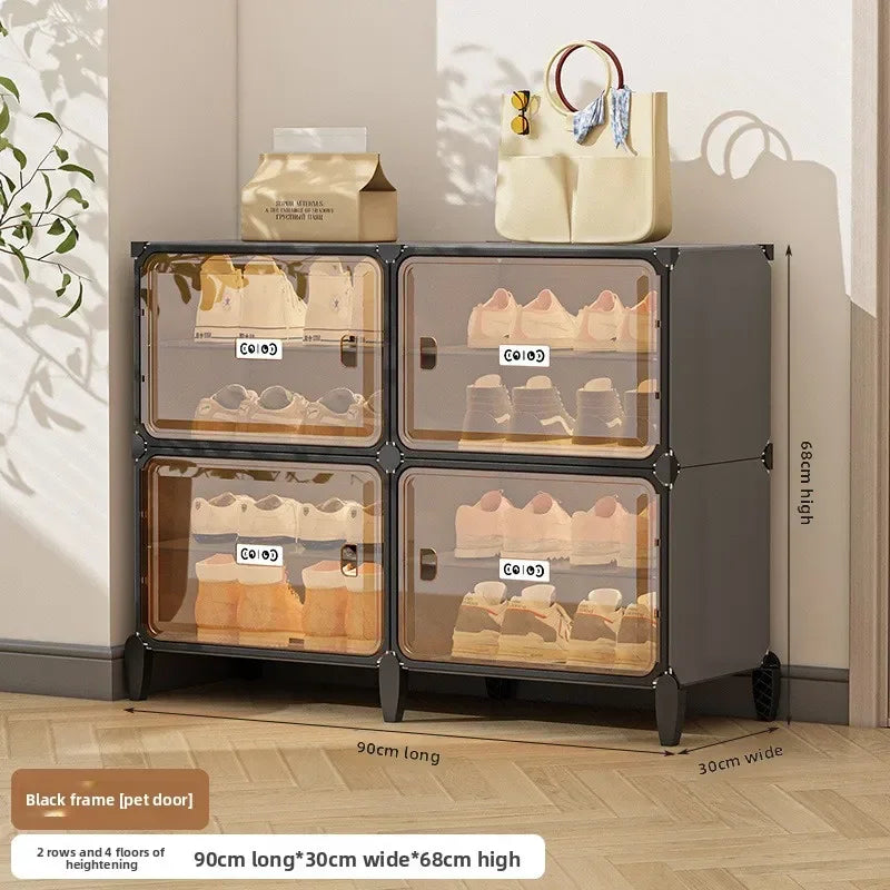 Multi-functional Simple Shoe Rack Plastic Household Indoor Door, Dustproof Storage At The Entrance, Transparent Shoe Cabinet Oasis Select 2-4B