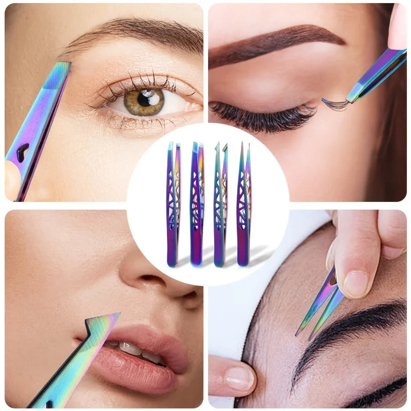 4PCS boxed high-precision stainless steel hollow iron tower tweezers, 96 clip eyebrow trimming set Oasis Select