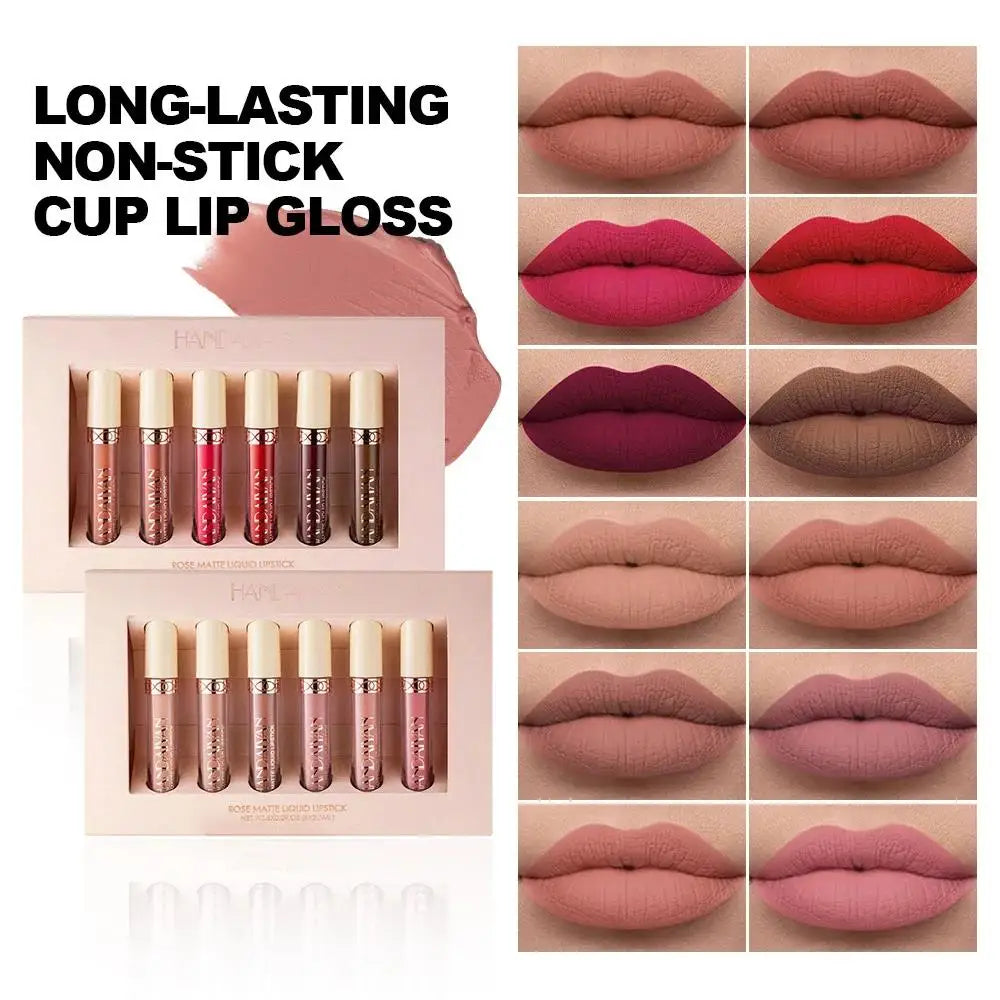 HANDAIYAN 6-Color Velvet Matte Liquid Lipstick Set – Waterproof