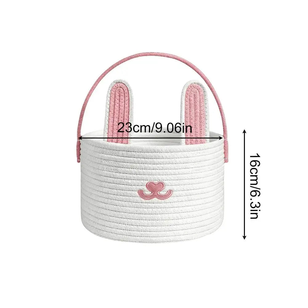 Easter Bunny Basket for Kids Cotton Rope Egg Hunt Container Easter Bunny Baskets with Handle for Toys Snacks Party Holiday Oasis Select Pink