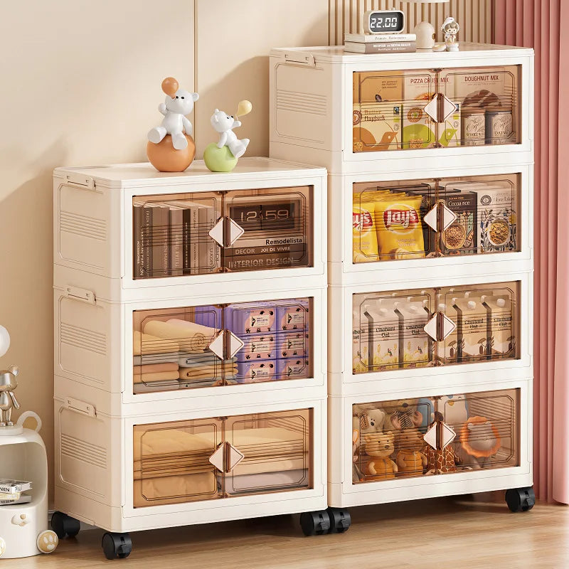 Foldable 55cm Width Plastic Storage Box Wheeled Multi-layer Clothing Cabinet Organizer for Books/Kitchen Supplies/Wears Oasis Select