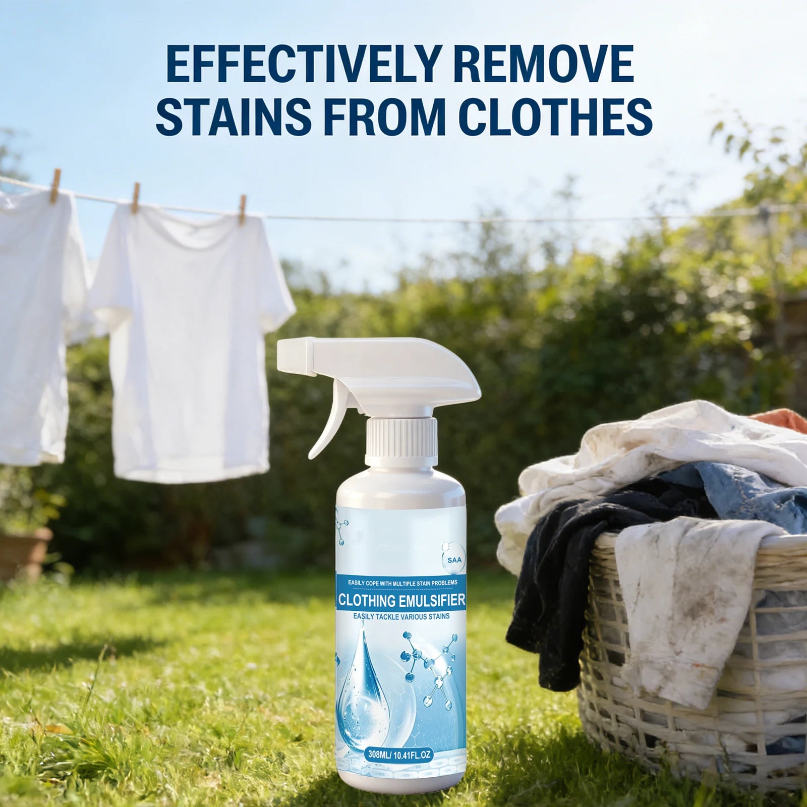 Clothing Emulsifier Stain Remover Spray Removal of Oil, Grease, Blood & Sweat Stains for White Clothes All-Purpose Cleaner 308ml Oasis Select