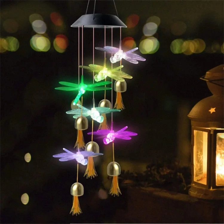 Solar Powered Wind Chime Garden Lights -Outdoor Solar Stake Lights for Yard, Landscape Decoration, Auto on/Off, Waterproof, IP65 Oasis Select Dragonfly and bell