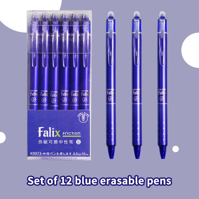 12Pcs 0.5mm Erasable Gel Pen Set Press Type Ballpoint Pen School Office Stationery Supplies Smooth Writing Oasis Select Blue