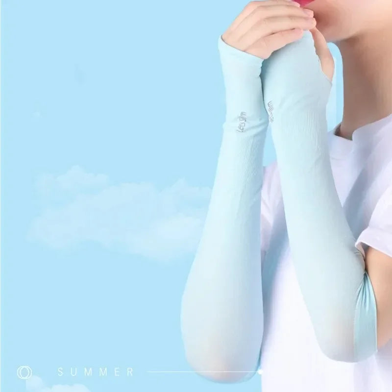 Summer Ice Silk Long Sleeves Anti-Sunburn Arm Cover Men Women Cuff New Cool Hand Sleeves Anti-UV Cycling Arm Sleeve Fingerless Oasis Select