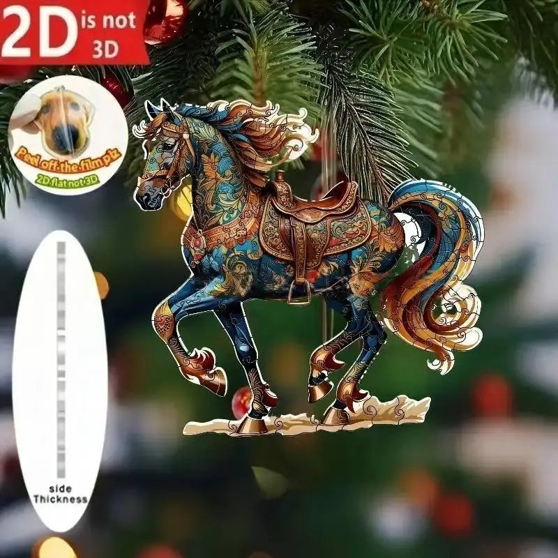 Exquisite 2D Acrylic Horse Car Rearview Mirror Pendant Backpack Charm Christmas Tree Ornament Party New Year Hanging Decoration Oasis Select A15