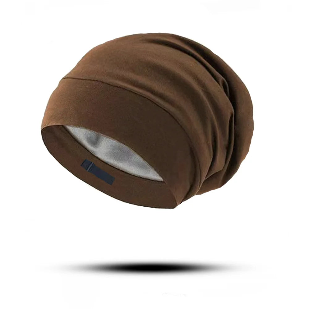 Adjustable double-layer simulated silk hair care cap, satin cap, makeup cap, European and American baotou cap, chemotherapy cap, Oasis Select Coffee