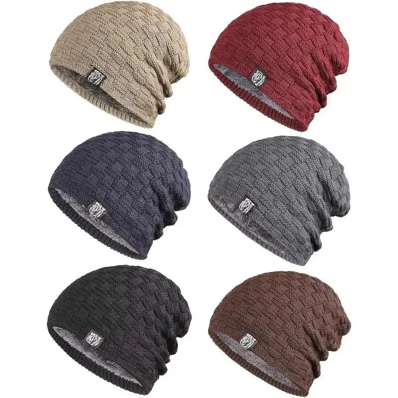 Mens Plush Lining Beanie Winter Hat Outdoor Sports Keep Warm Knitted Skully Hat Cycling Camping Cap Cold Weather Gear Oasis Select
