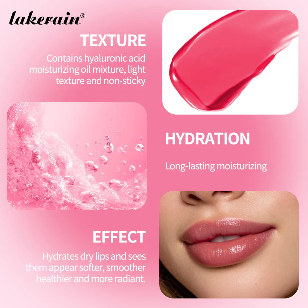 Lakerain Glow Oil Balm Long-lasting Moisturizing Lip Oil Balm Smooth Moisturizing Daily Lips Care Pink Natural Cosmetics Makeup Oasis Select