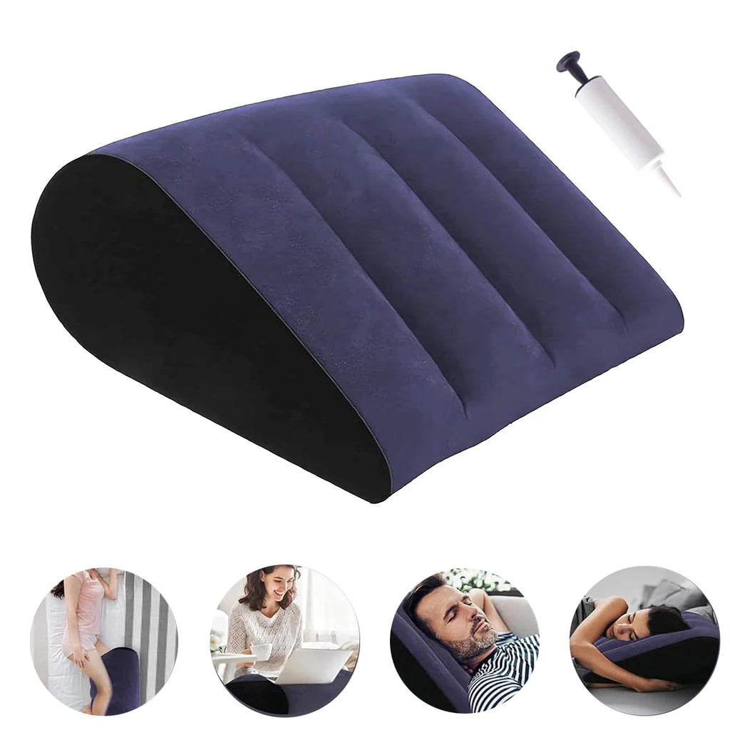 Inflatable Wedge Pillow Purple Ergonomic Back Support Cushion with Pump Portable Travel Bed Rest Leg Elevator Home Office Oasis Select