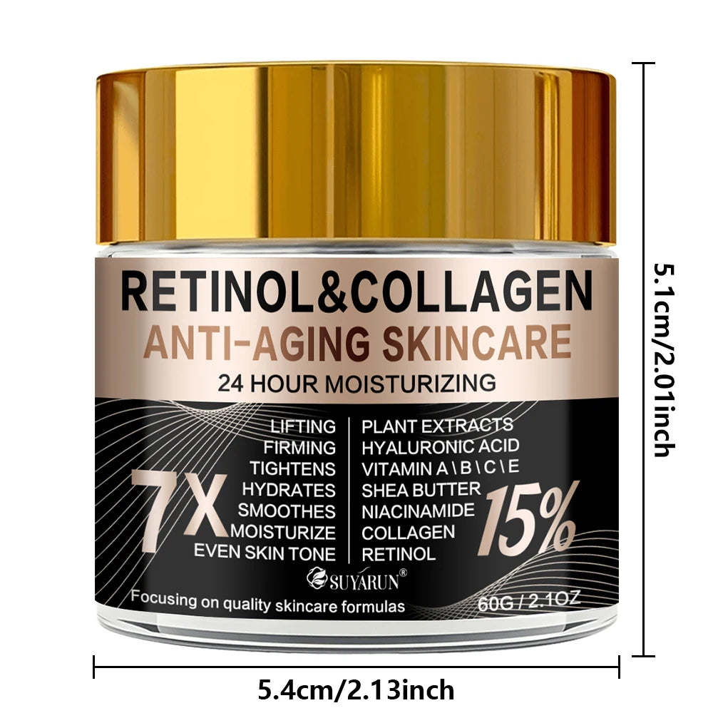 Retinol Collagen Anti-Aging Face & Eye Cream in Glass Jar - Moisturizing & Wrinkle Reduction for Firm Skin. Oasis Select
