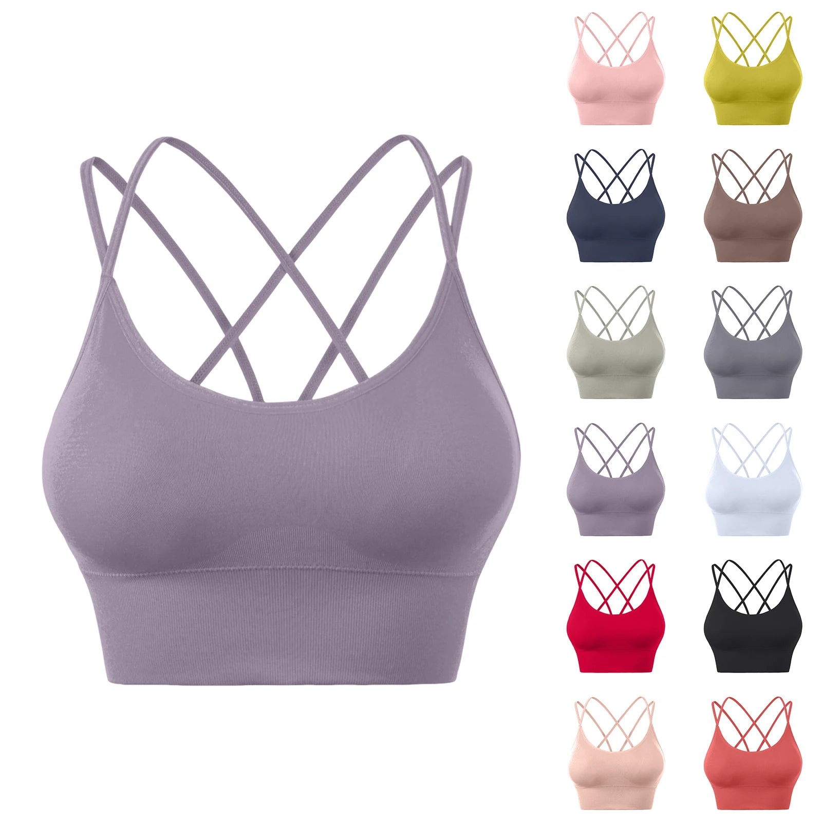 Wirefree Sports Bra Women's Sexy Back Shockproof Fitness Crisscross Brassiere Training Sports Running Yoga Tank Tops Sportswear Oasis Select