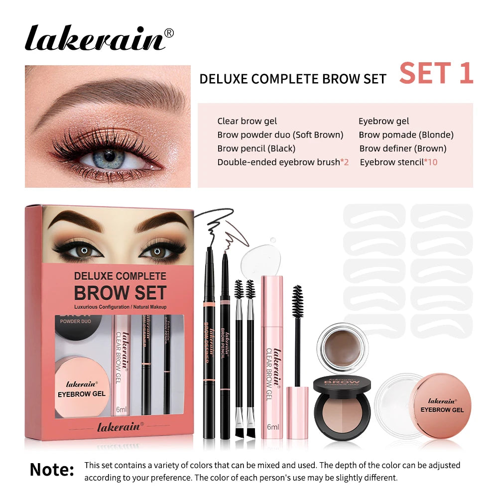 Double Ended Eyebrow Set With Brow Pencil,Brow Powder,Gel,Pomade Natural Color Shape Long Lasting Precise Outline Eye Brow Makeu Oasis Select set 1