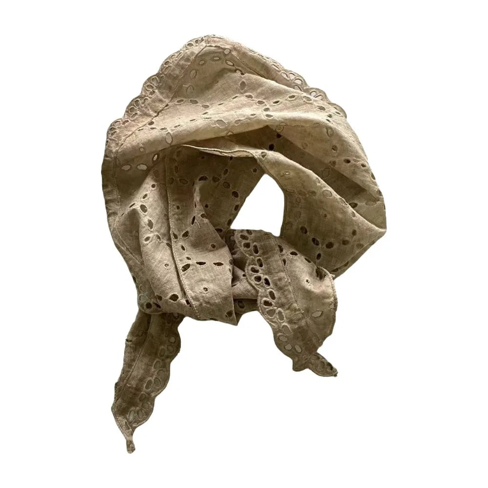 Stylish Lightweight Floral Triangle Scarf Korean Style Head Wrap Vintage Neck Scarf Soft Thin Spring Summer Bandana Daily Use Oasis Select Khaki