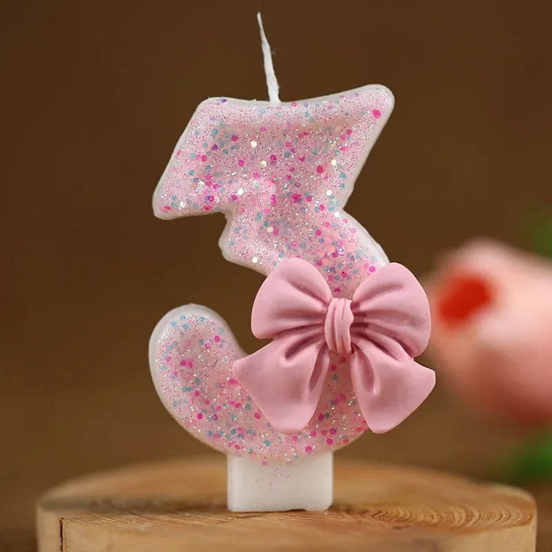 Cute Pink Bow 3D Number Cake Candles for Birthday Party Decorations Birthday Decoration Cake Decorating Tools Oasis Select 3