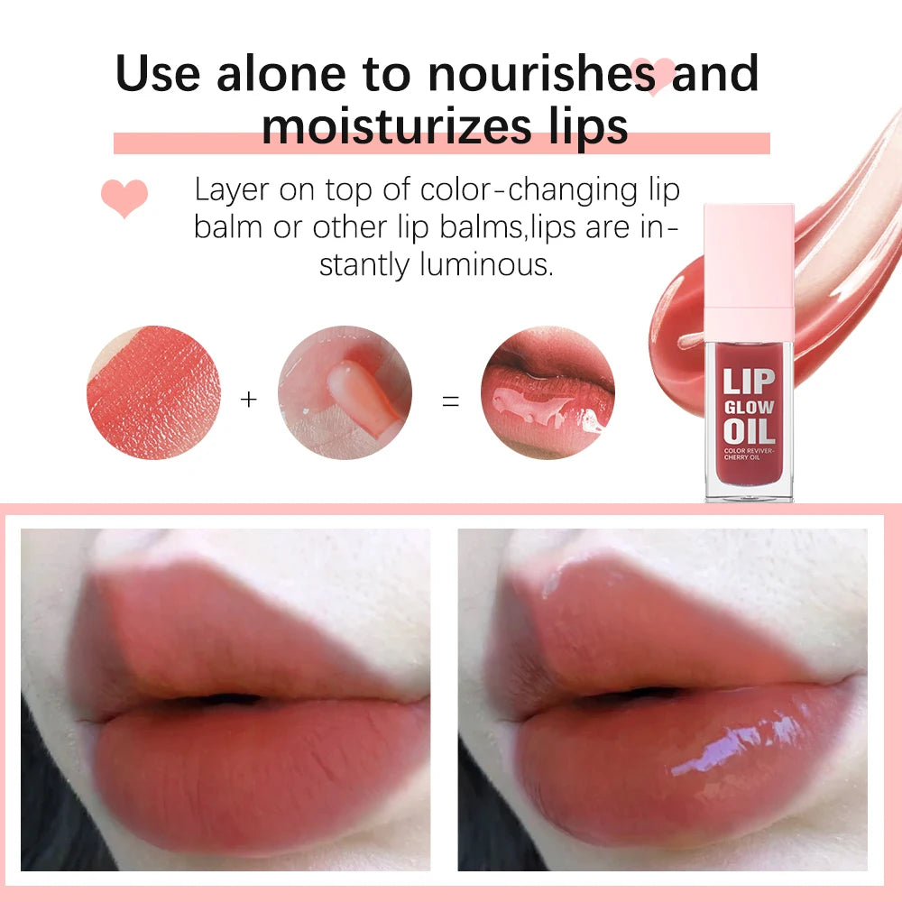 Crystal Lip Glow Oil Cherry Pink Lips Plumper Gloss Hydrating Plumping Lips Coat Tinted Lip Plumper Serum Lips Glow Oil Makeup Oasis Select