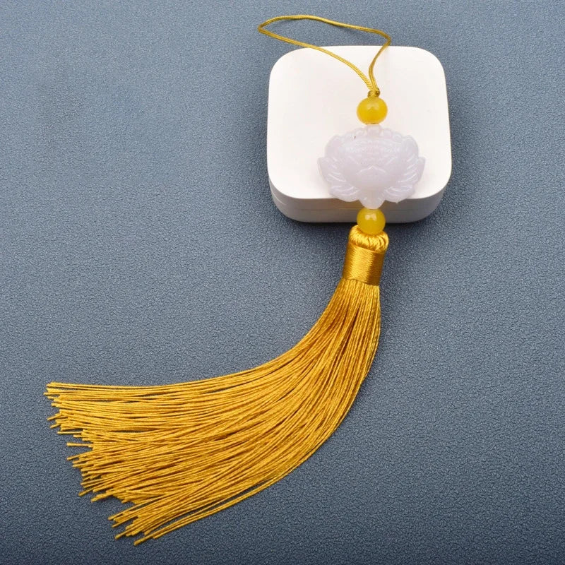 1 Pcs White jade lotus Fringe Trim Bookmark Silk Tassels Pendant DIY Sewing Curtains Accessories Clothes Bag Craft Supplies Oasis Select Gold yellow 1 PCS